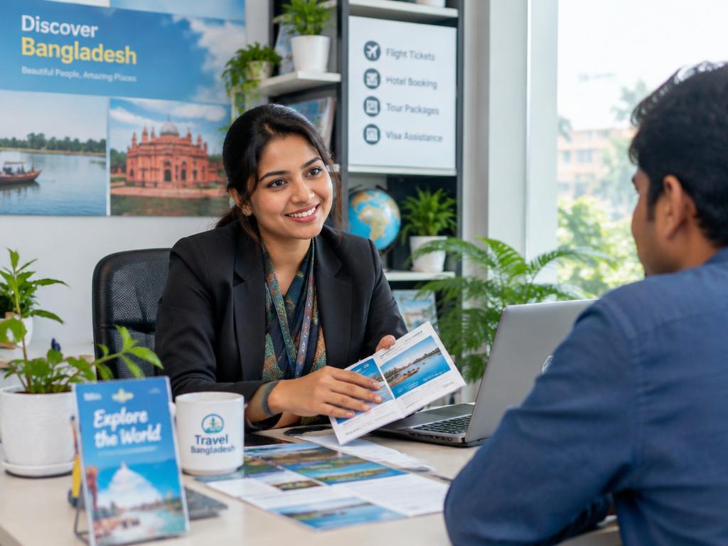 Travel consultant helping a customer